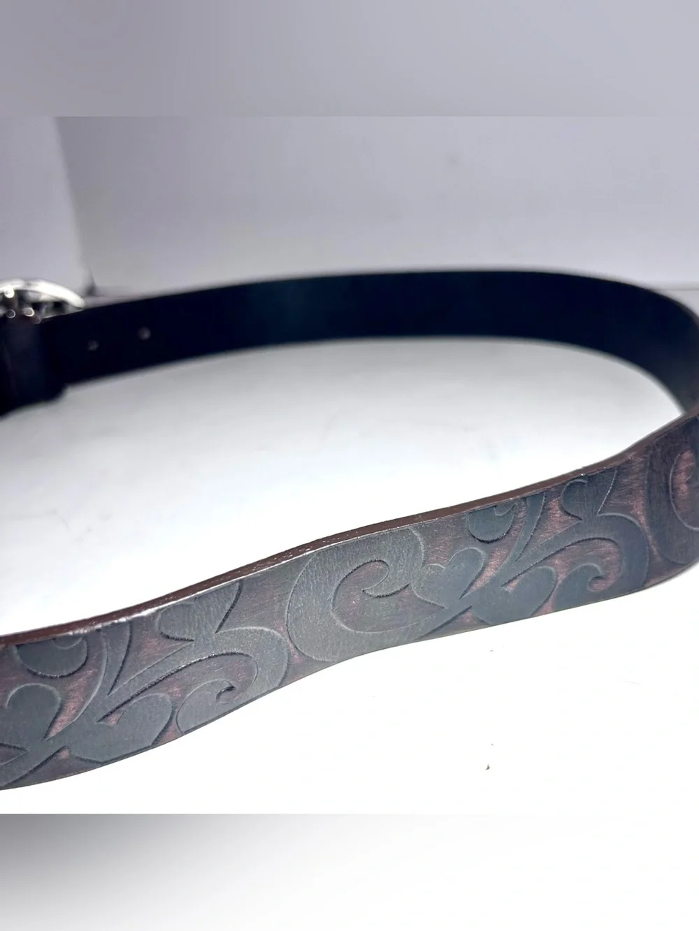 Brighton Love Carnival Brown Tooled Heart Leather Belt 40 Silver Filigree Buckle